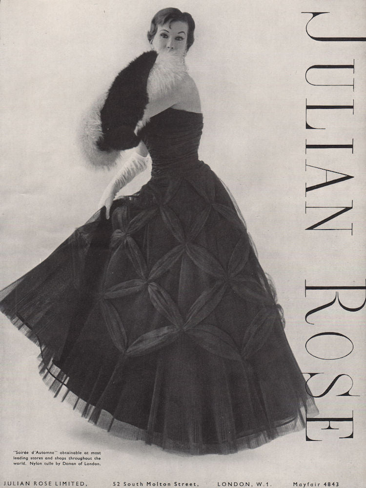Julian Rose, 52 South Molton Street, London. Fashion advert. BRITISH VOGUE 1955